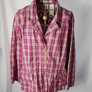 Preppy Fuschia & Green Plaid Bill Blass Shacket Size XL